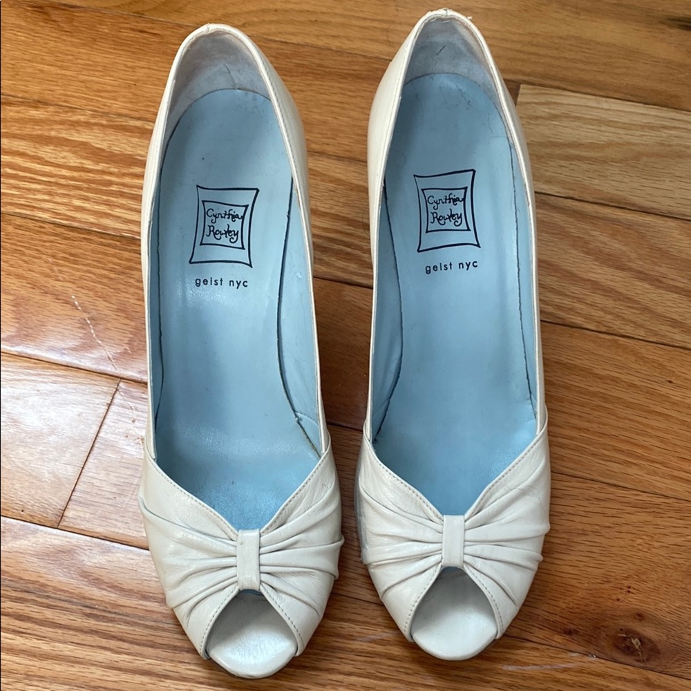 Cynthia Rowley Cream Peep Toe Heels with Pleated Design